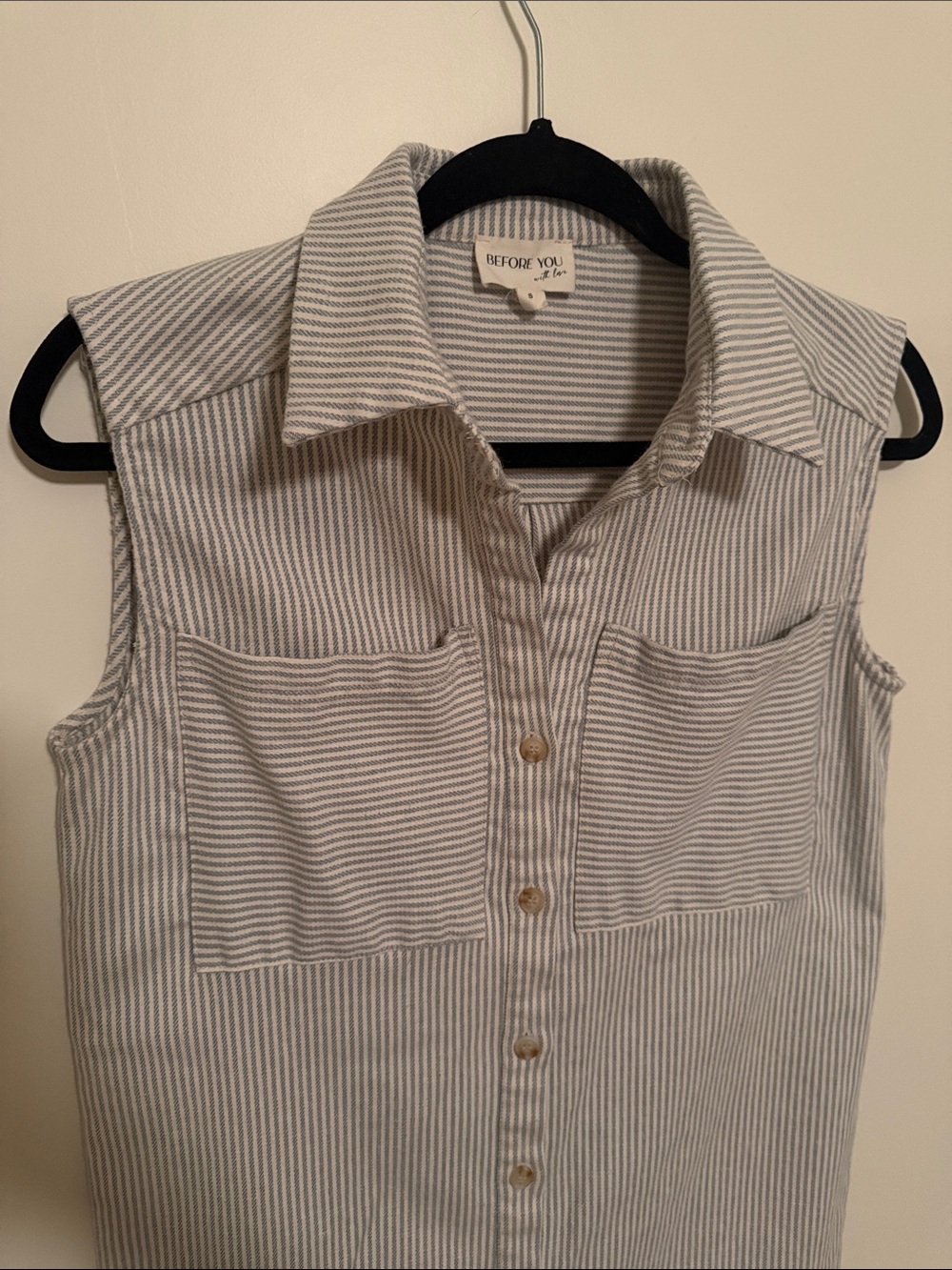 Blue & White Striped Sleeveless Shirt Dress - Picture 4 of 7